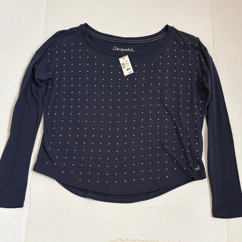 NWT Ladies Aeropostale Dark Blue Studded Stretch Long Sleeve Tee Size M